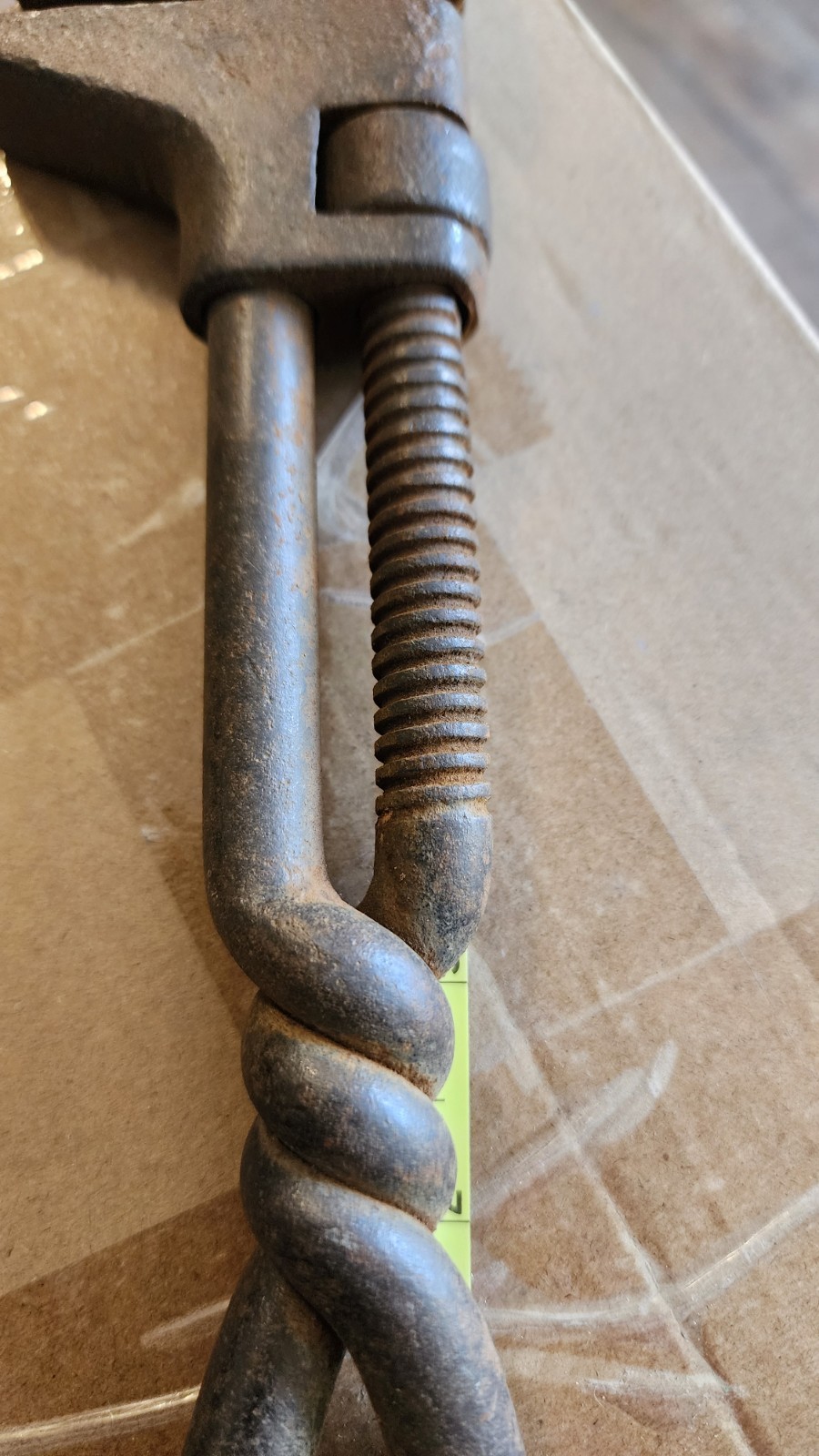 Antique Late 1800s Early 1900s Wrought Iron Twisted Handle Monkey Wrench. Rare