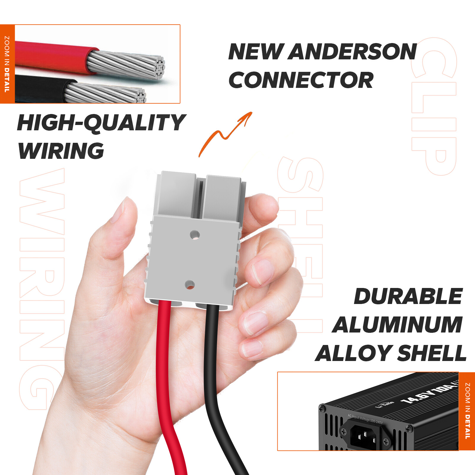LiTime14.6V 10A AC/DC LiFePO4 Battery Smart Charger High Charging Efficiency