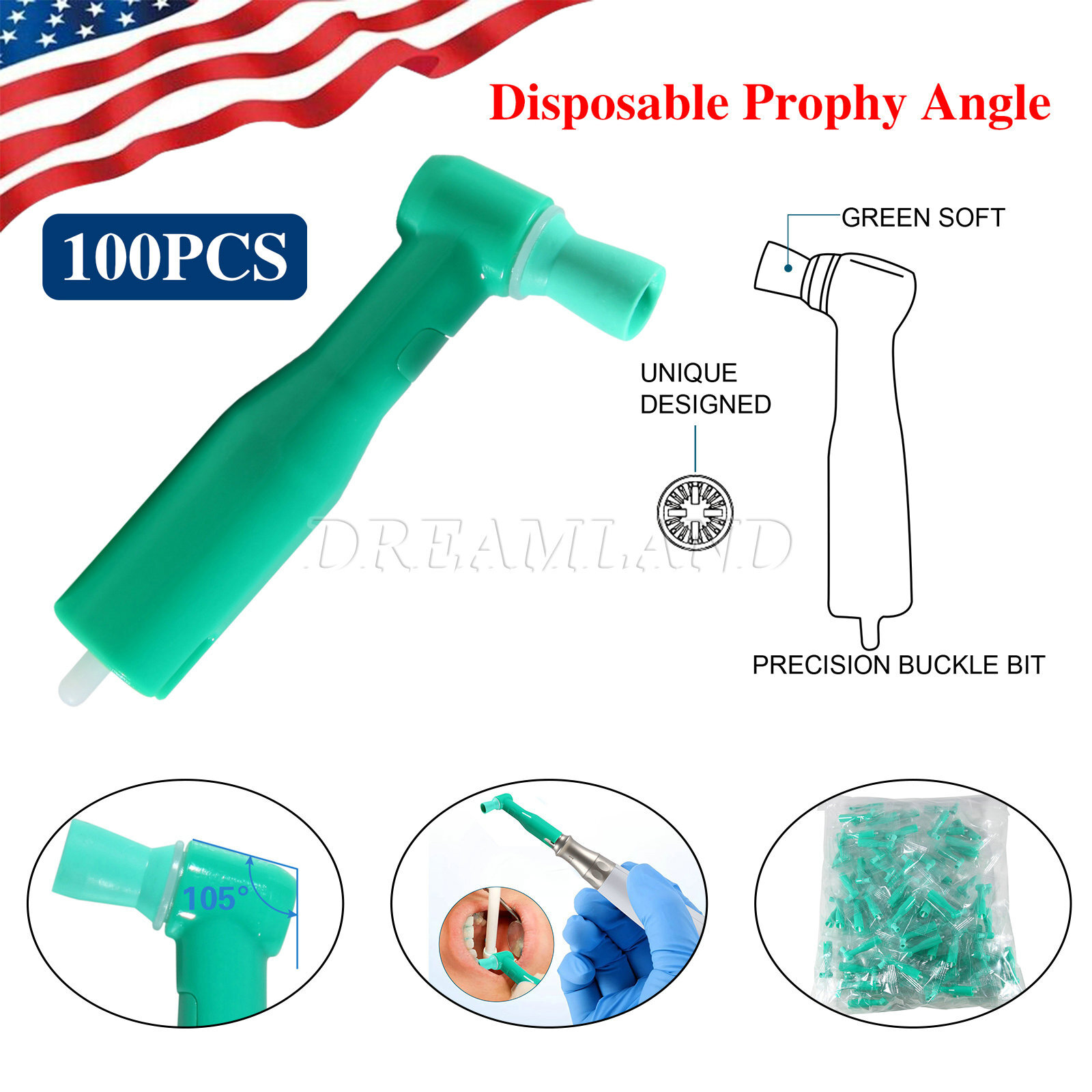 Dental Disposable Prophy Angles Regular Latex Free Contra Angle 105° - 500pcs