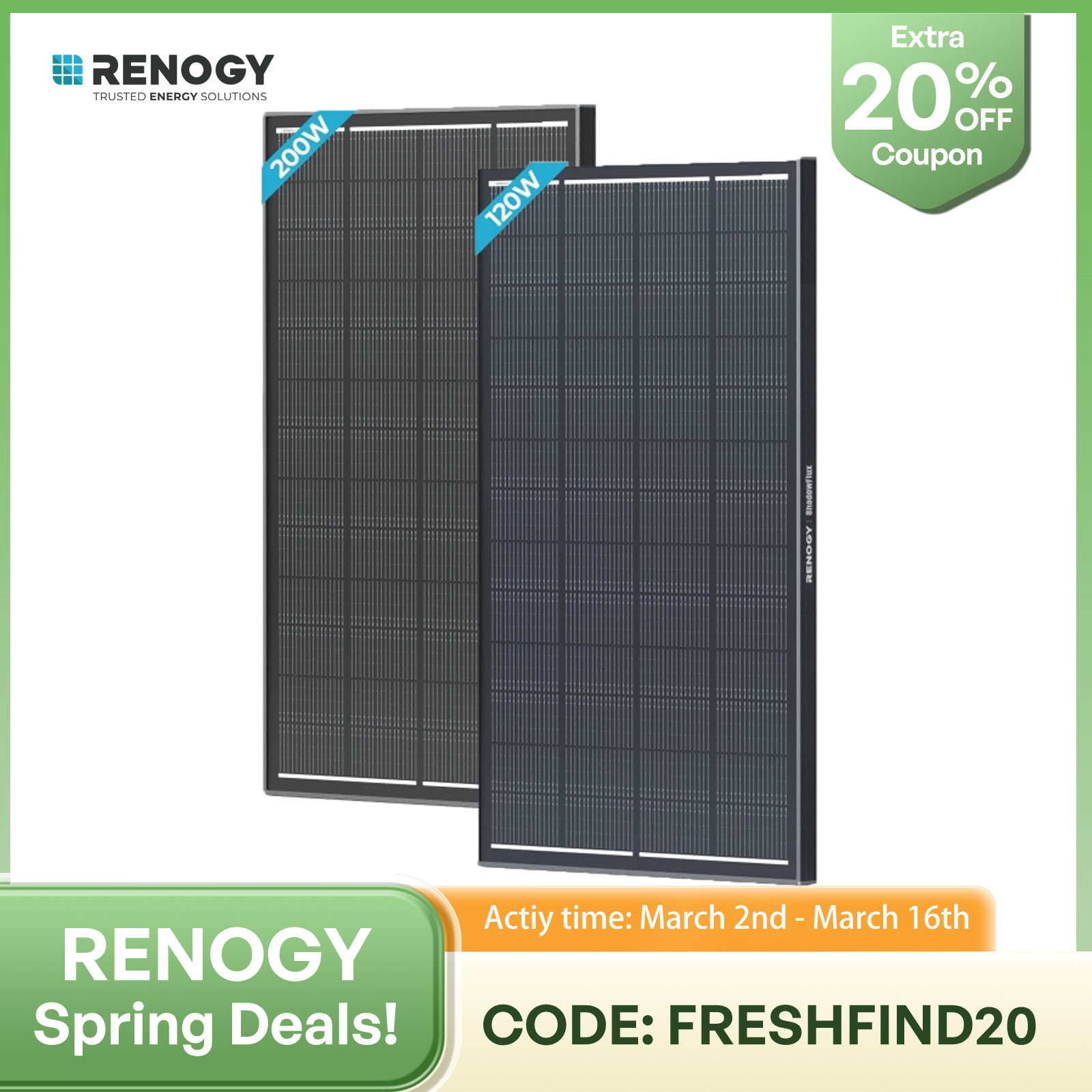 Renogy ShadowFlux N-Type Solar Panel Anti-shading 25% High-Efficiency For Home