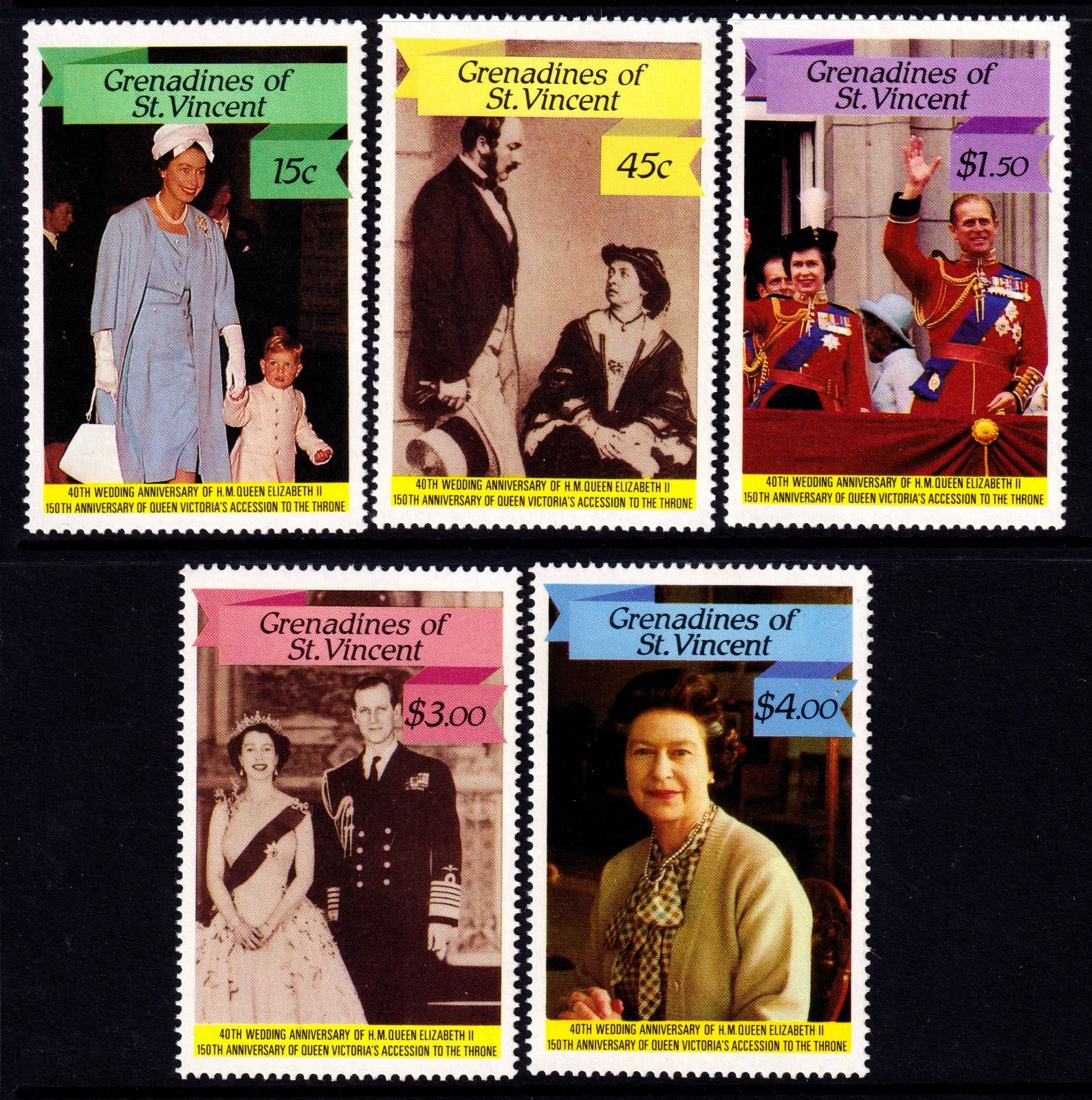 St. Vincent Grenadines 1987 QEII Wedding Anniv. Complete Mint MNH Set SC 568-572