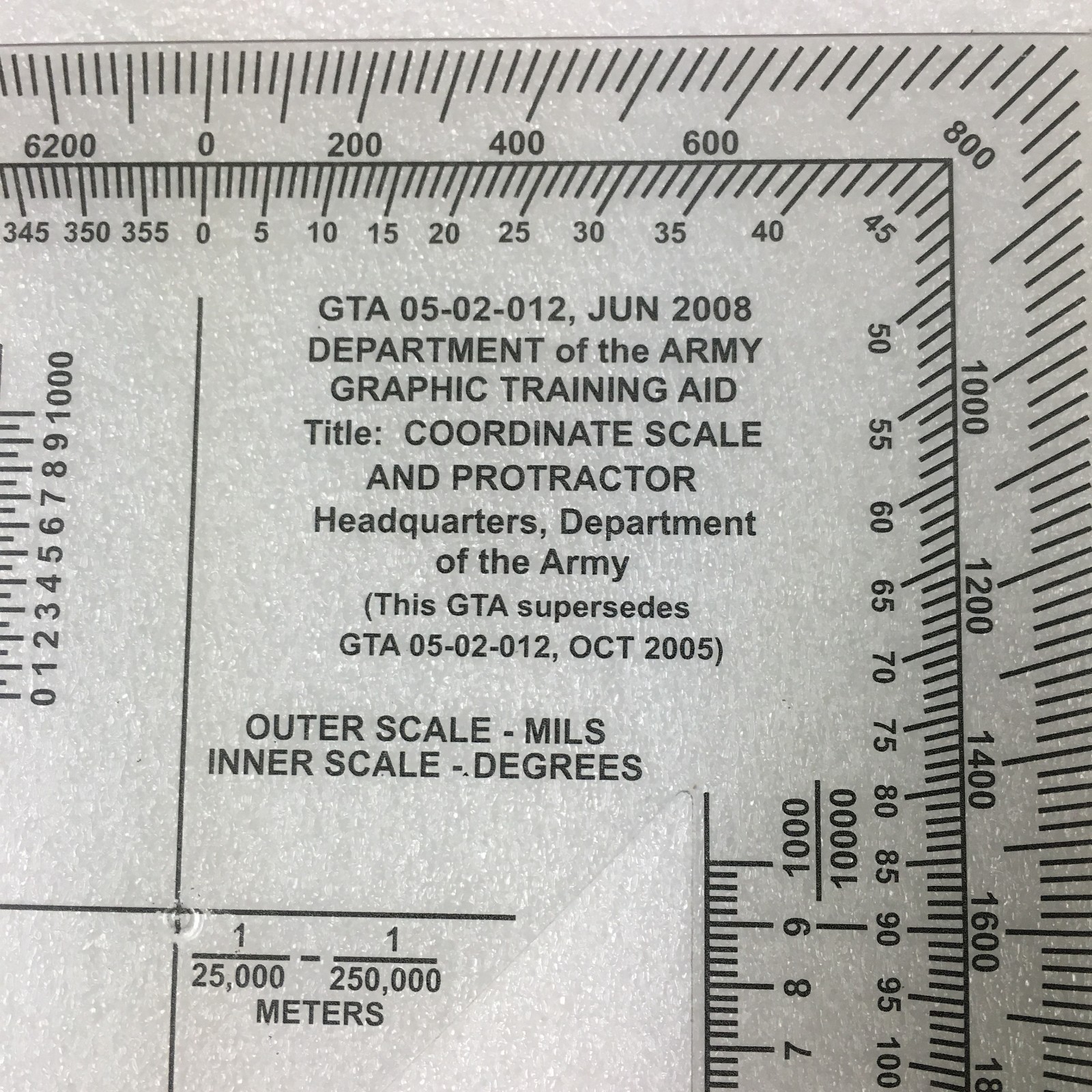 Coordinate Scale & Protractor GTA 05-02-012 Army Graphic Training Aid Mapping