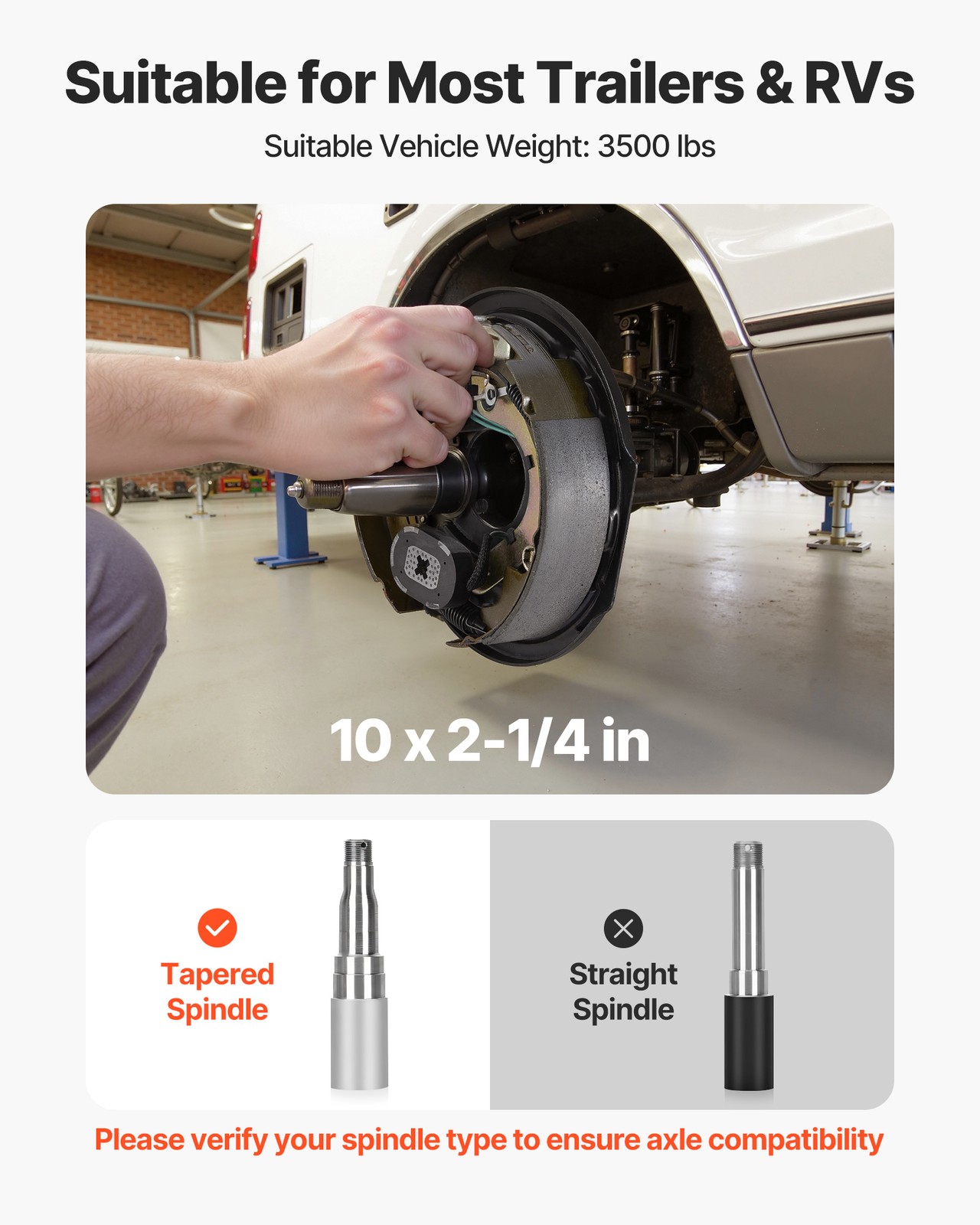 VEVOR Electric Trailer Brake 10 x 2-1/4 in 5-5" Hub Drum Kit for 3500 lbs Axle