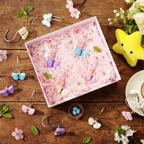 12 Pcs Butterfly Shower Curtain Hooks Spring Colorful Resin Ornament Rings