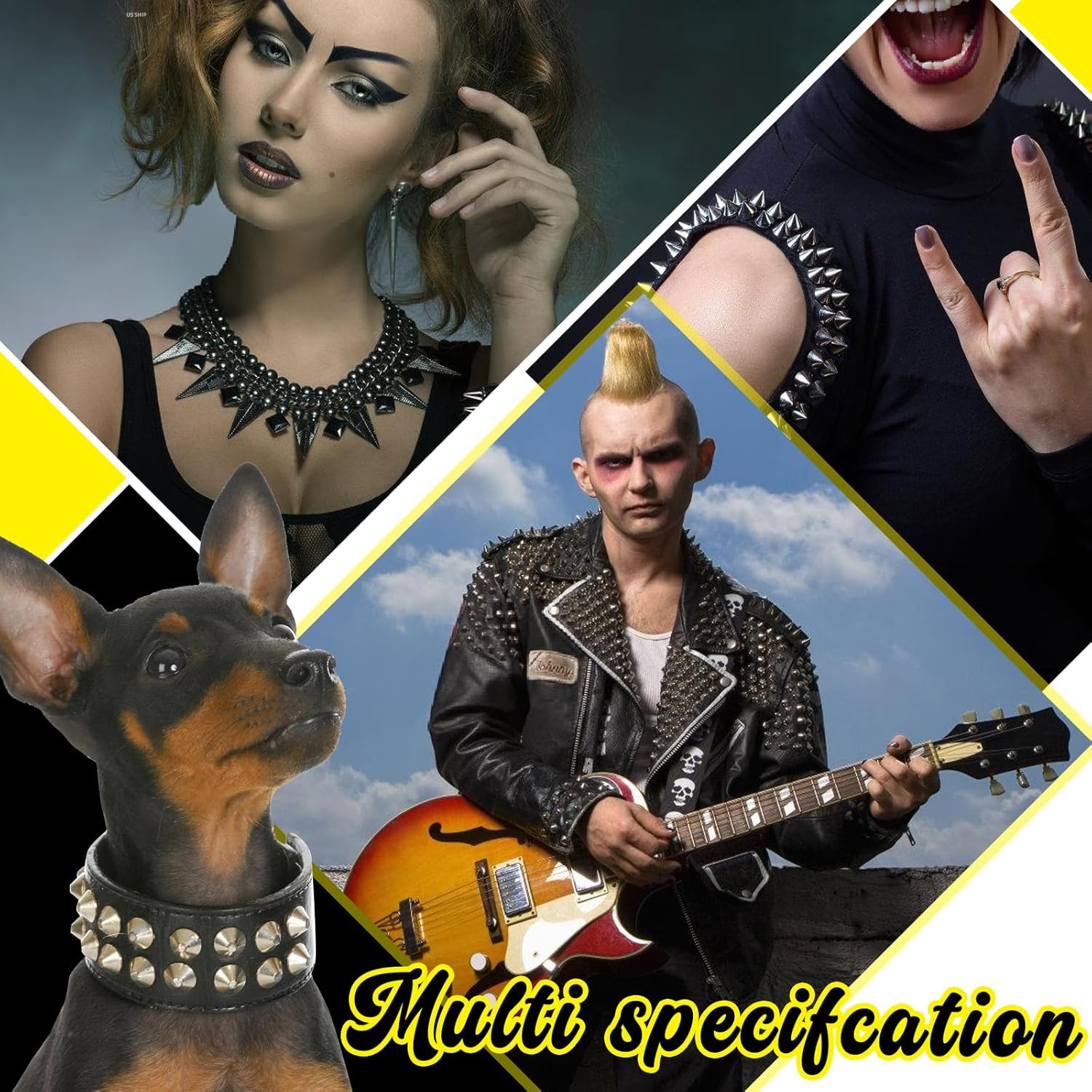 354 Pcs Metal Cone Spikes and Studs for DIY Punk Clothing and Accessories