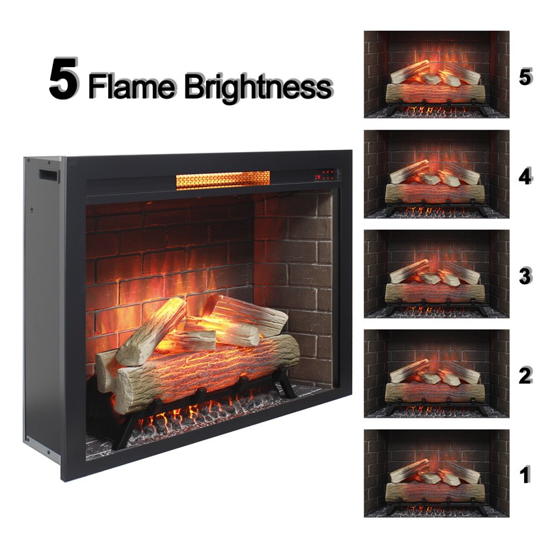 33" Infrared Electric Fireplace Insert Heater Realistic Flame w/Crackling Sound