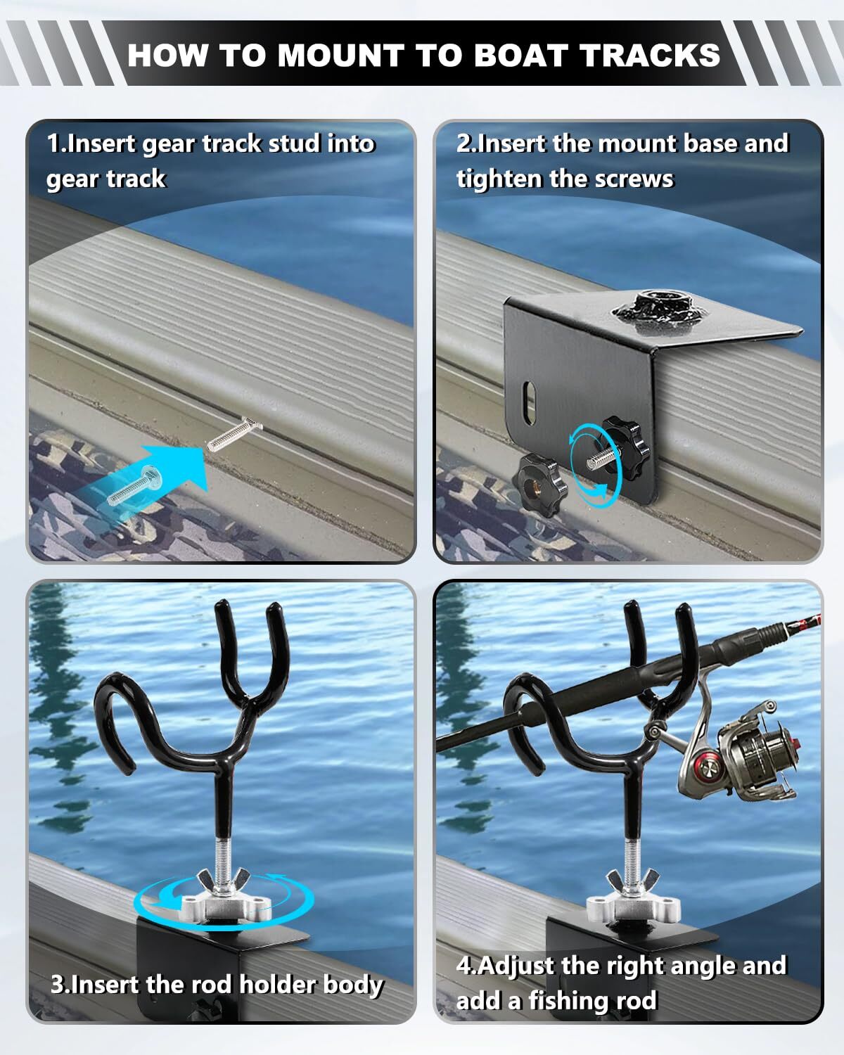 Boat Track System Rod Holder with Power Lock and Track Adapter