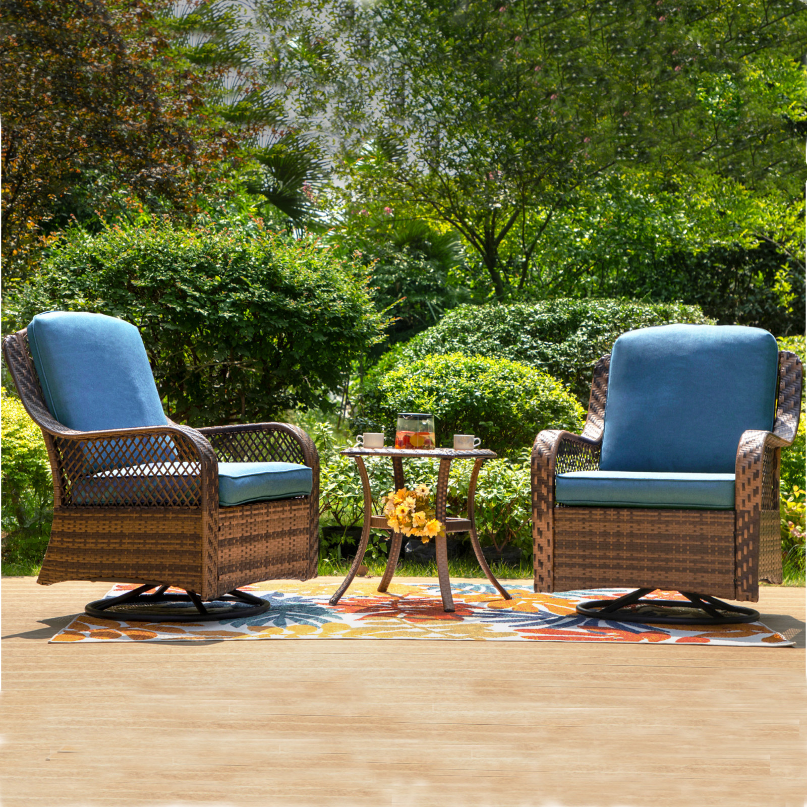 3Pcs Rattan Furniture Outdoor Furniture Wicker Patio Conversation Set w/Cushion