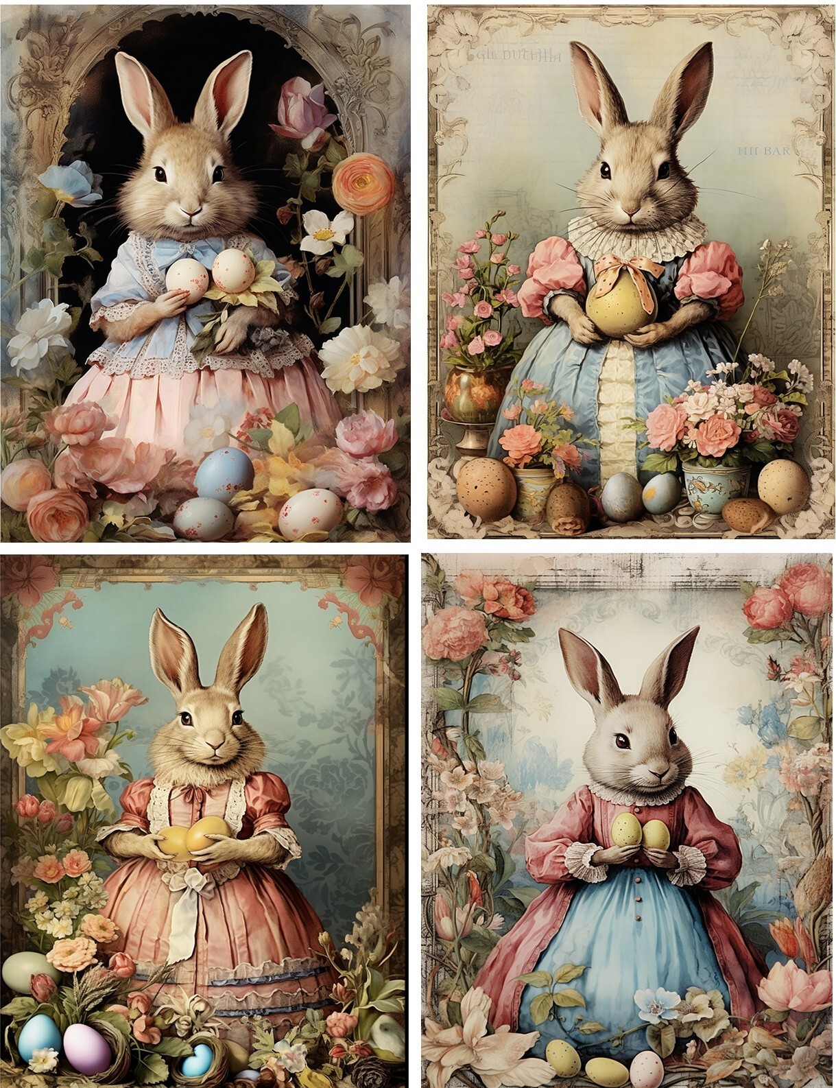 8 VINTAGE EASTER BUNNY EASTER EGGS GLOSSY BLANK CARD FOLD OUT WITH ENVELOPES