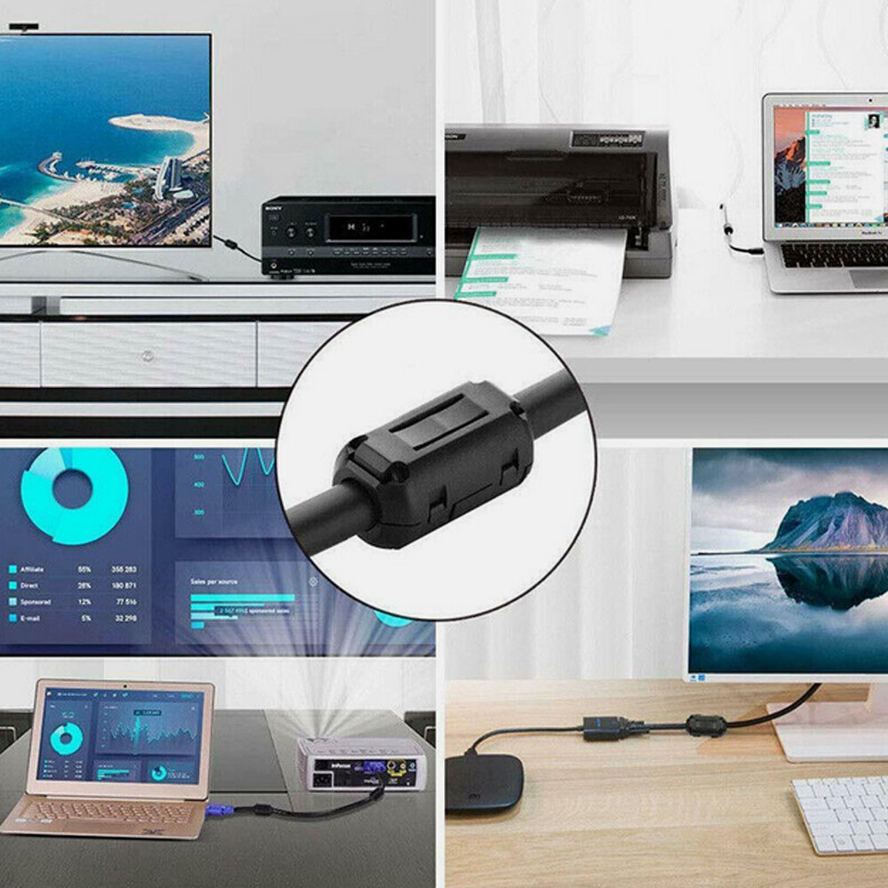 10 Pack Ferrite Beads Clip-on Ring Core RFI EMI Noise Filter Clamp Choke Coil US