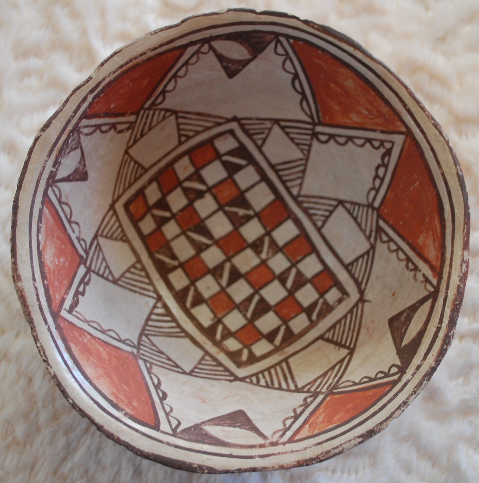 Early Isleta Pottery Bowl, beautifully painted-6-3/4" diameter-ca. 1900-1910's