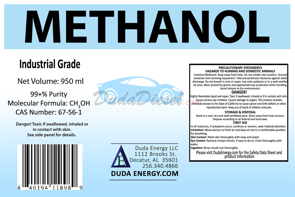 Duda Energy Industrial Grade Methanol, 99.65+% Purity Methyl Alcohol