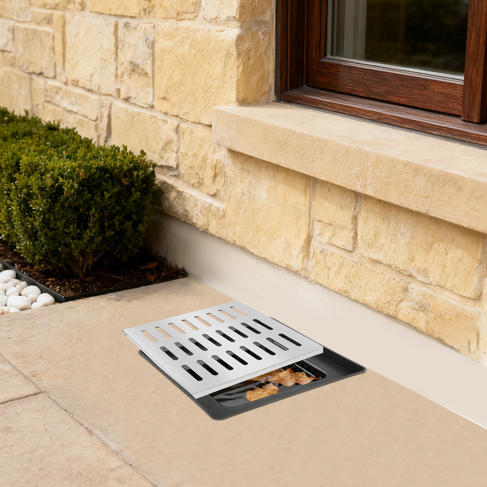 16 in. Square Catch Basin Kit with Silver Grate French Drain Basin for Drainage