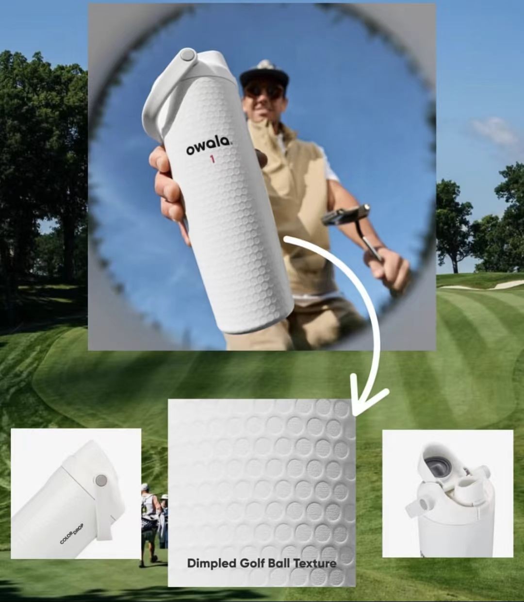 NEW Owala Fairways For Days FreeSip Sway Golf Water WHITE Bottle 30oz