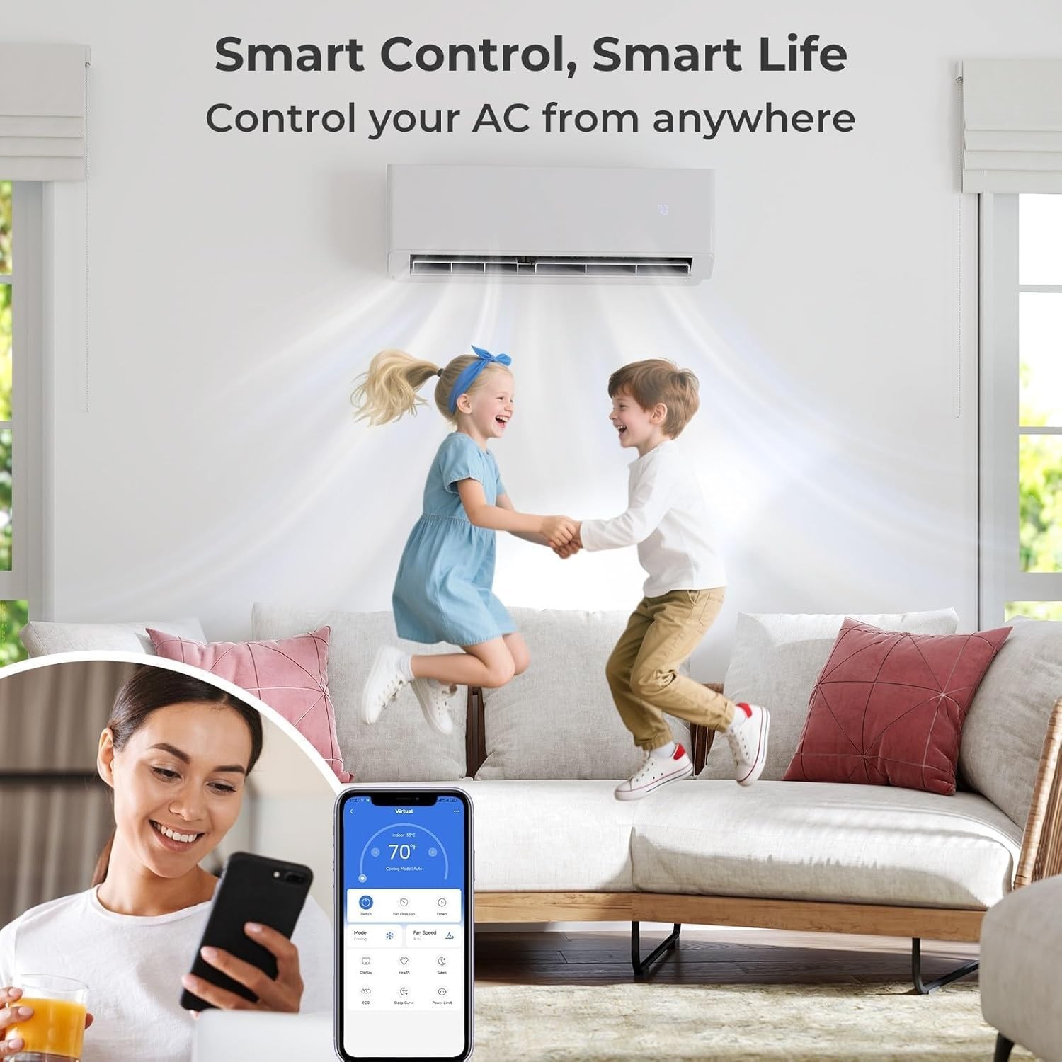 28000 BTU 3 Zone Mini Split AC/Heating System 20 SEER2 9K+9K+9K W/Wifi 208-230V