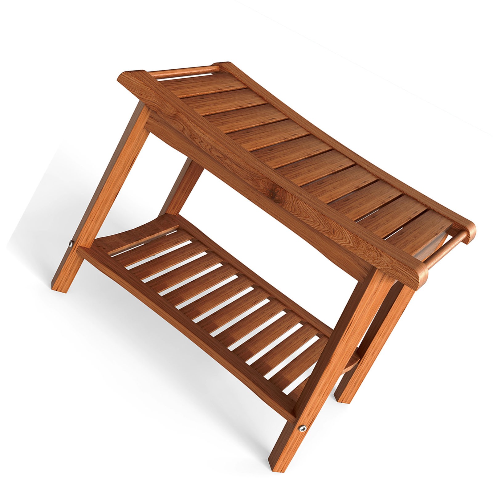 Shower Bench Wood Water Proof Ergonomic Shower Stool With Storage Shelf FKRT
