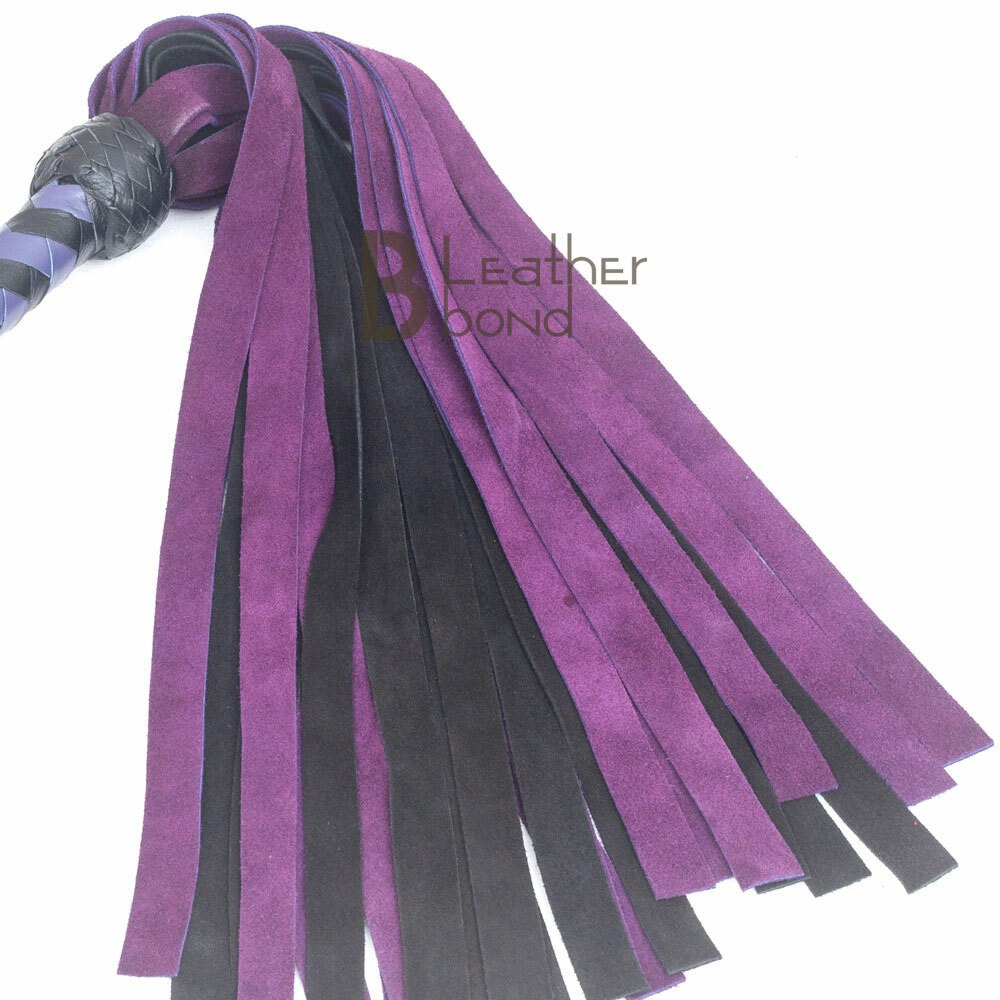 Real Genuine Cow Hide Suede Leather Flogger 25 Falls Purple & Black Heavy Duty