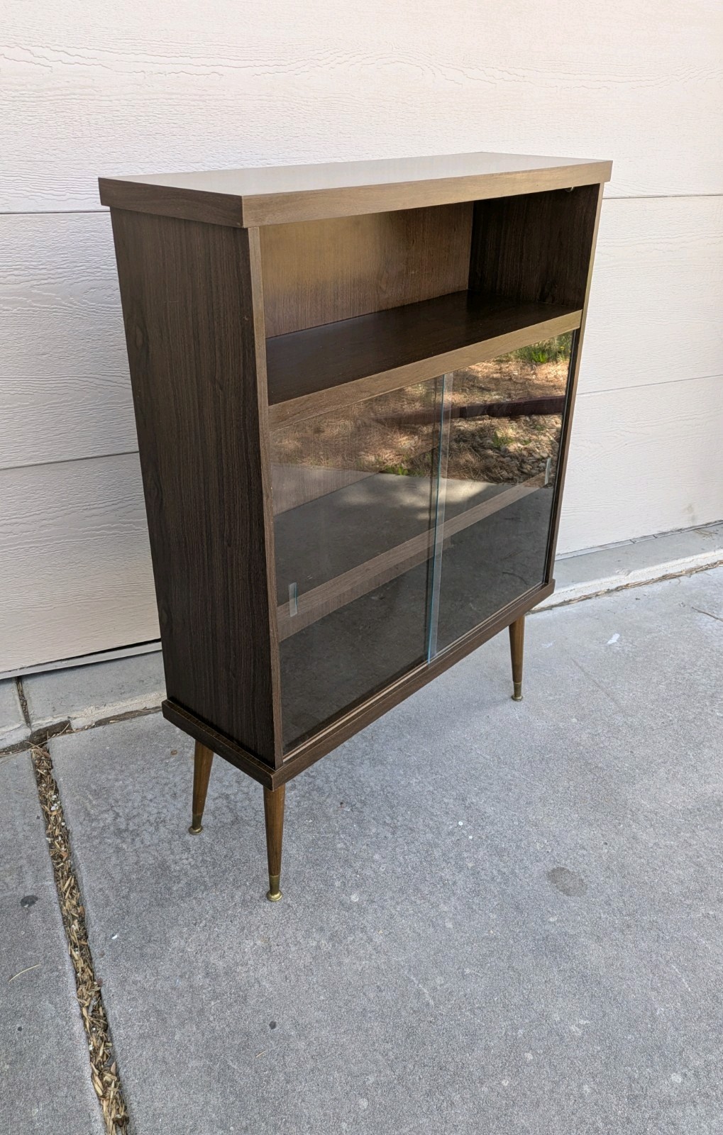 Vintage Mid Century Modern Bookcase Shelf Display Cabinet Sliding Glass Door E26