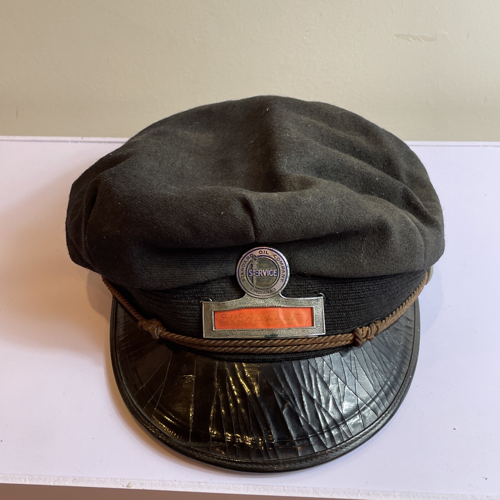 VINTAGE STANDARD OIL Indiana CO METAL ENAMEL SERVICE NAME GAS Hat Marshall Field