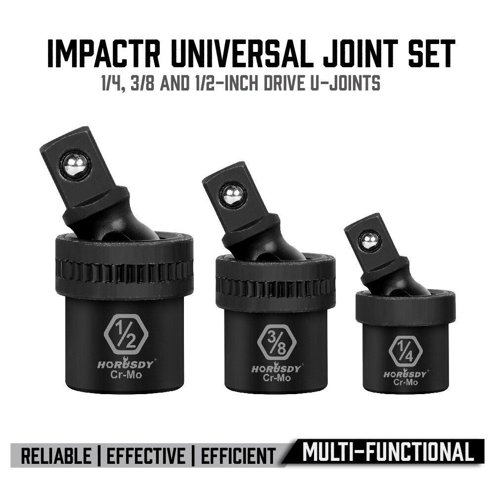 HORUSDY Premium Impact Universal Joint Socket Swivel set 3Pc Ball 1/2" 3/8" 1/2"