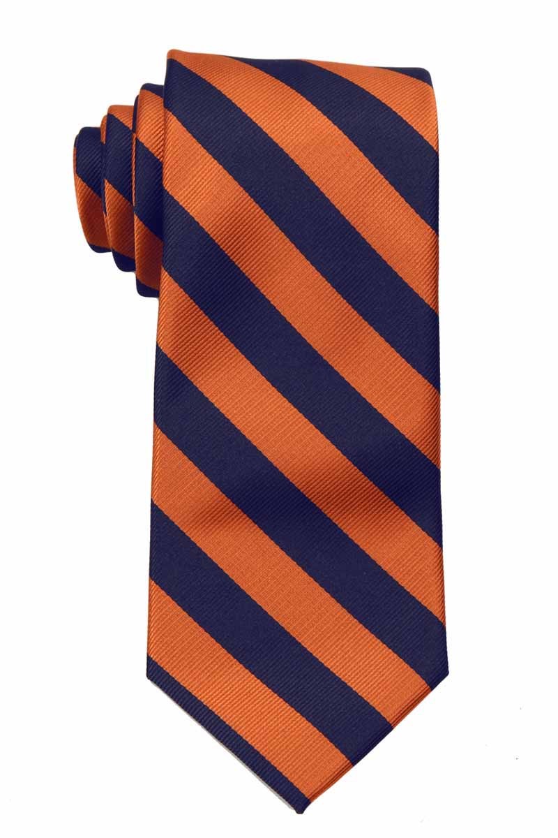 Orange and Navy Collegiate Striped Men's Tie Necktie Schools Business Ties