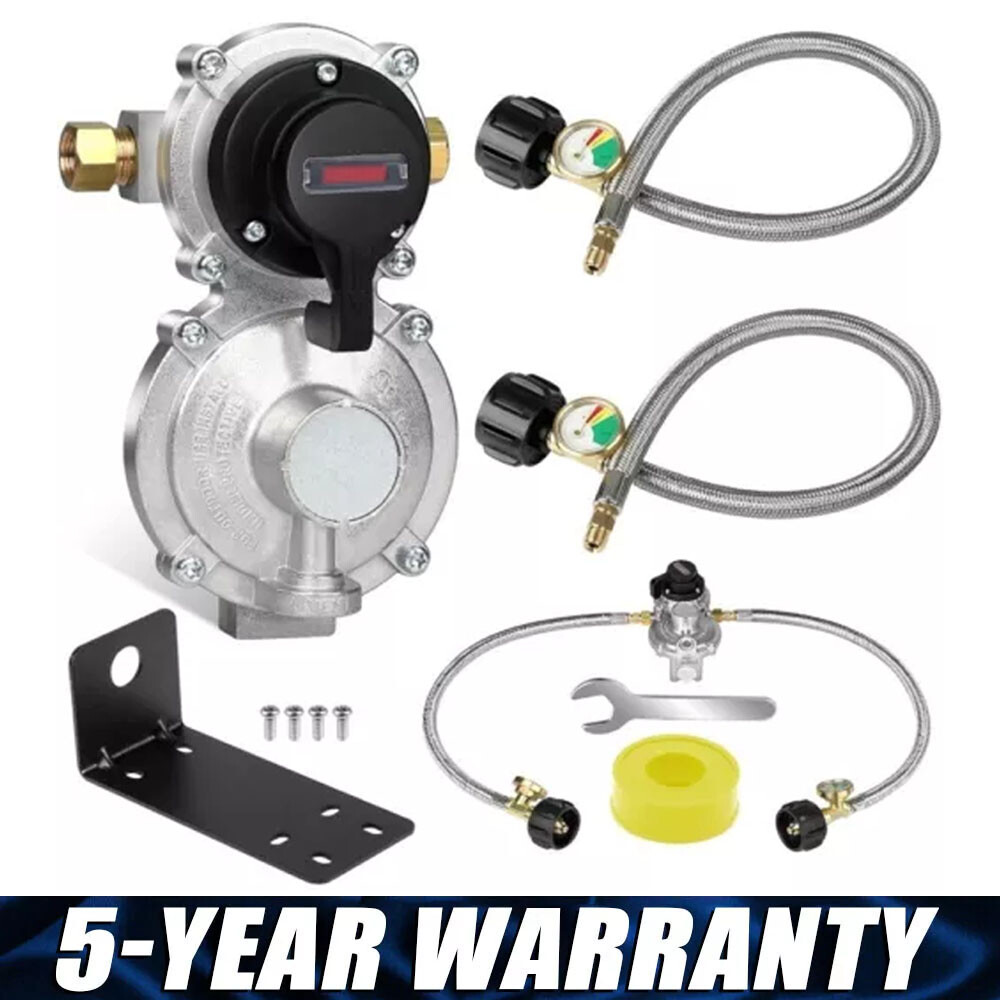 RV Propane Regulator 2 Tank Hoses,2-Stage Auto Changeover LP Propane Gas Regulat
