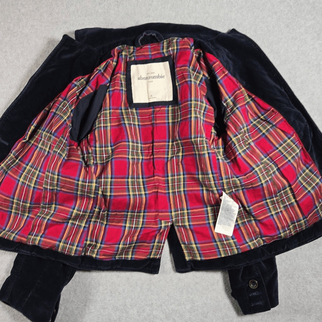 Abercrombie Kids Fitch Velvet Blazer Jacket Youth XL Blue Button Crest Preppy 14