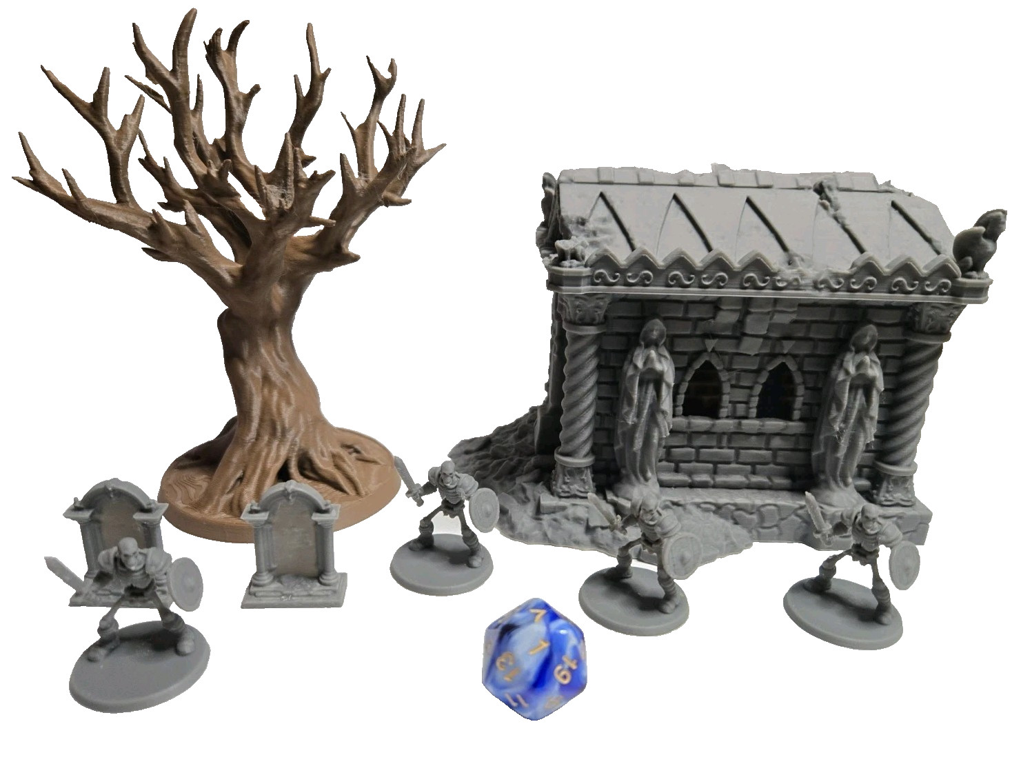 Tabletop Terrain Mausoleum  Graveyard W/ 28mm Skeleton Guards And Dead Tree