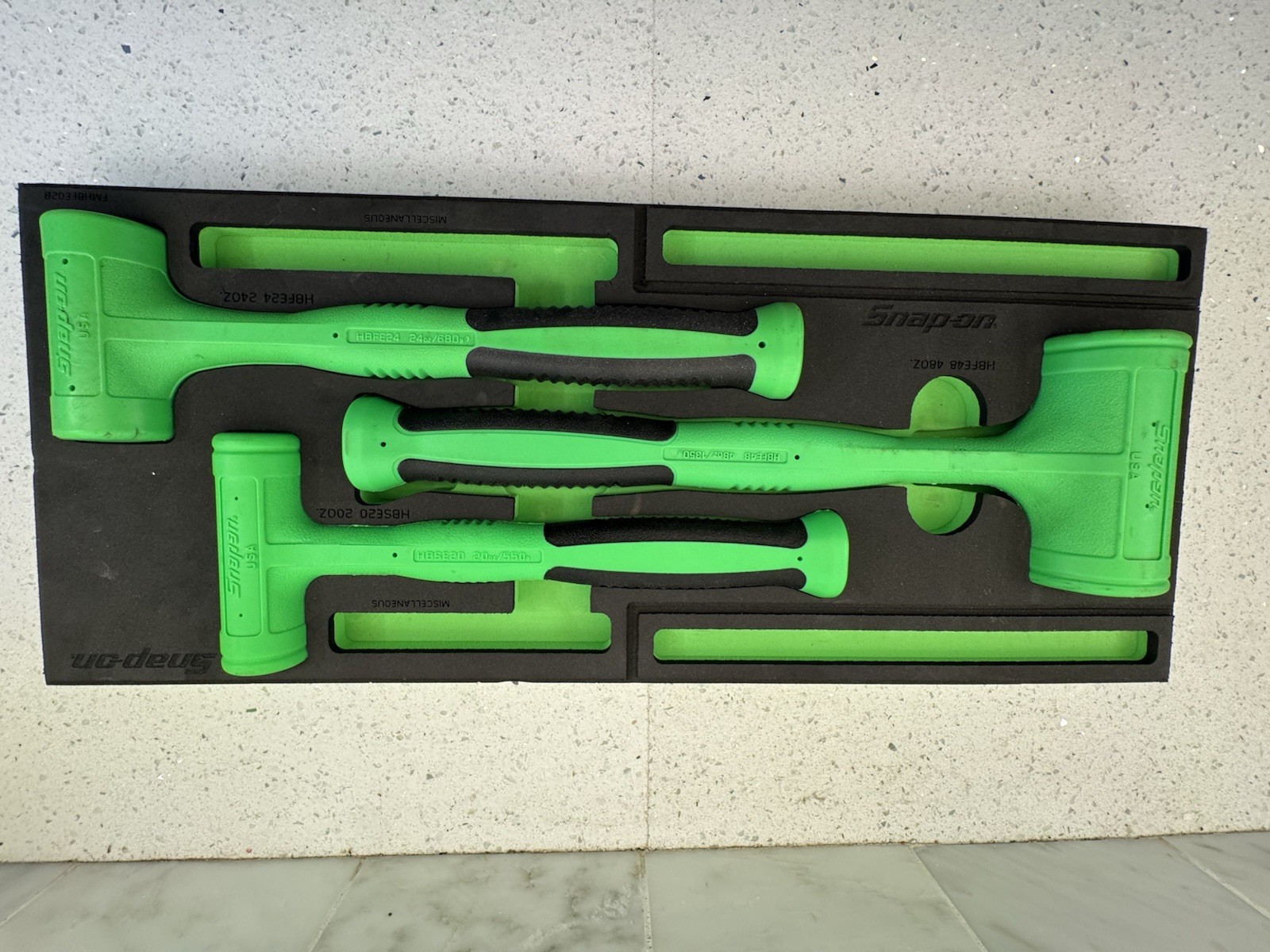 Snap-on 3pc Green Dead Blow Hammer Foam Set HBFE302FG (20 oz 24 oz 48 oz)