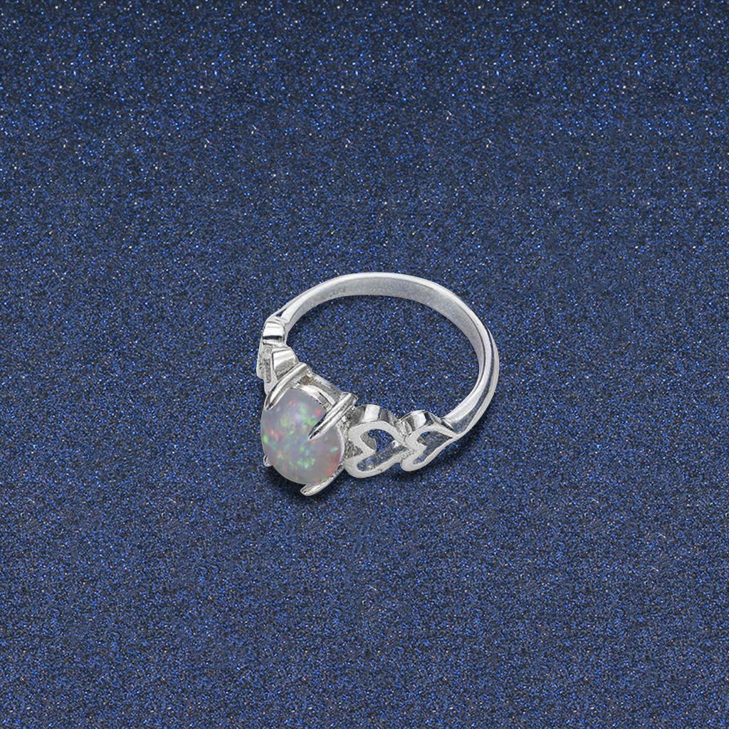 White Opal Love Heart Cutout Promise Ring 925 Sterling Silver Size 6-10 Women