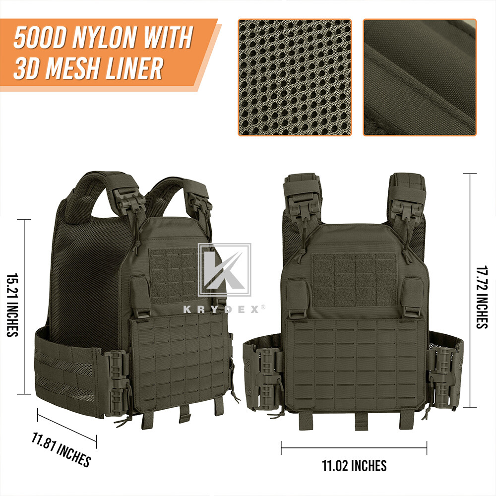 KRYDEX Plate Carrier Tactical Vest Quick Release & Laser Cut MOLLE Panel w/ Clip