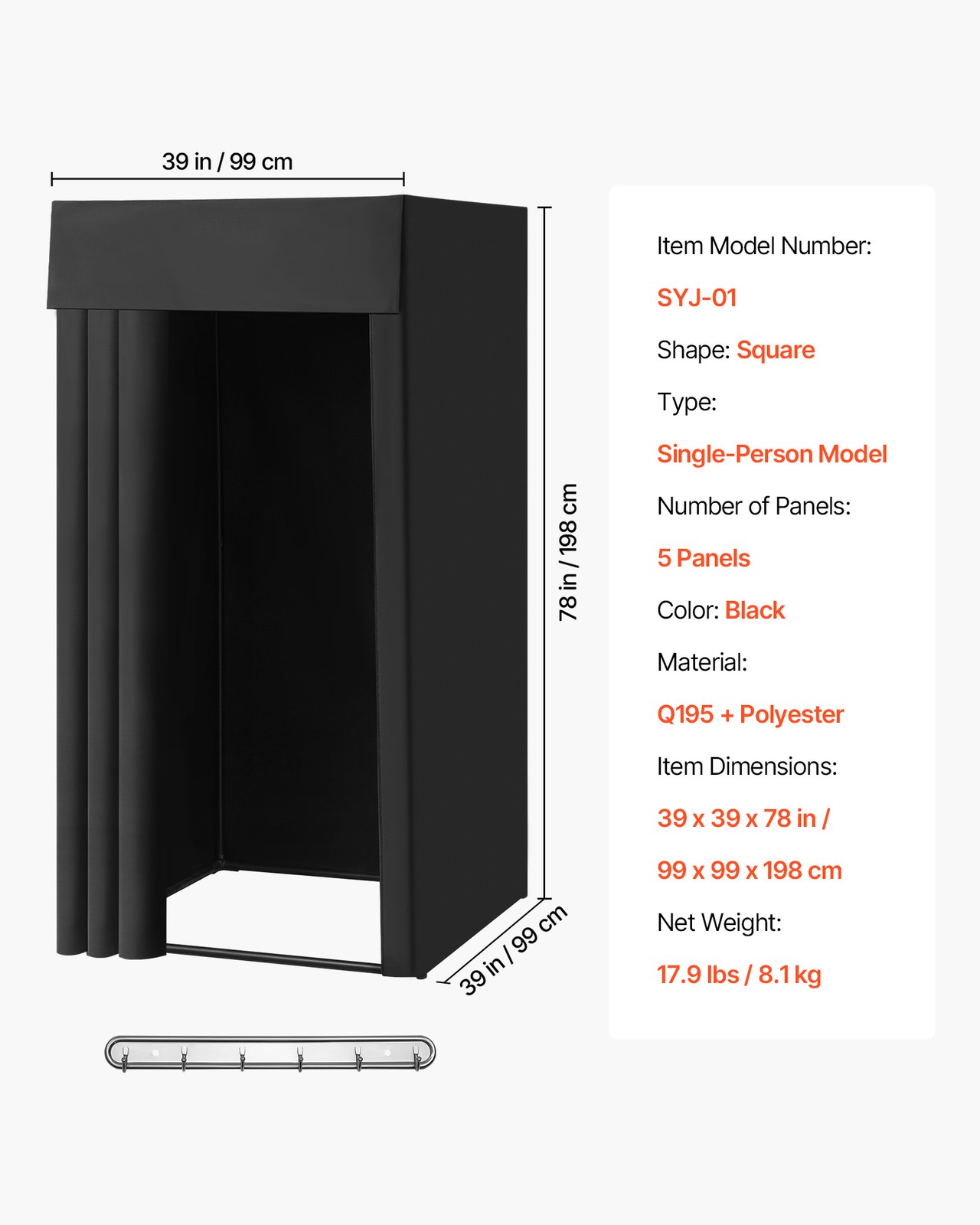 Fitting Room Portable Dressing Room 39 x 39 x 78 in Privacy Space (Black)