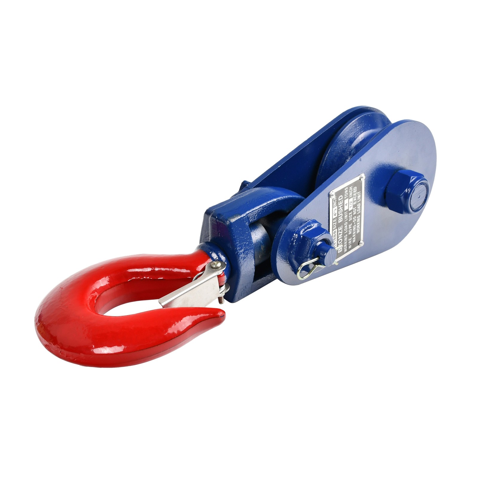 4 Ton Snatch Block with Swivel Hook & Safety Latch 4-1/2" Sheave, 1/2" Wire Rope