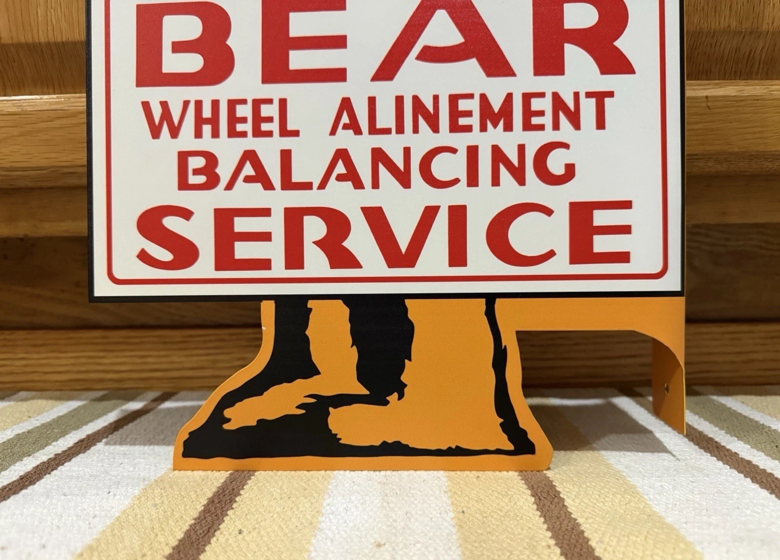 Bear Alignment Flange Sign Wheel Alinement Double Sided Vintage Style Wall Decor