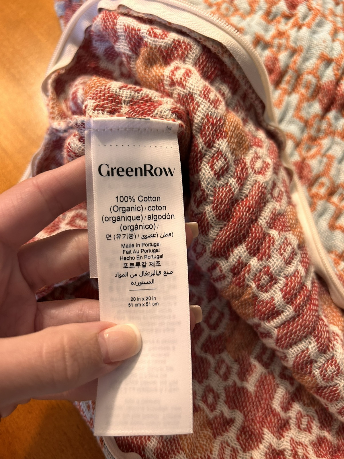 GreenRow Pia Cotton Pillow Cover 20”x20” Blue/Pink NWOT OPEN BOX