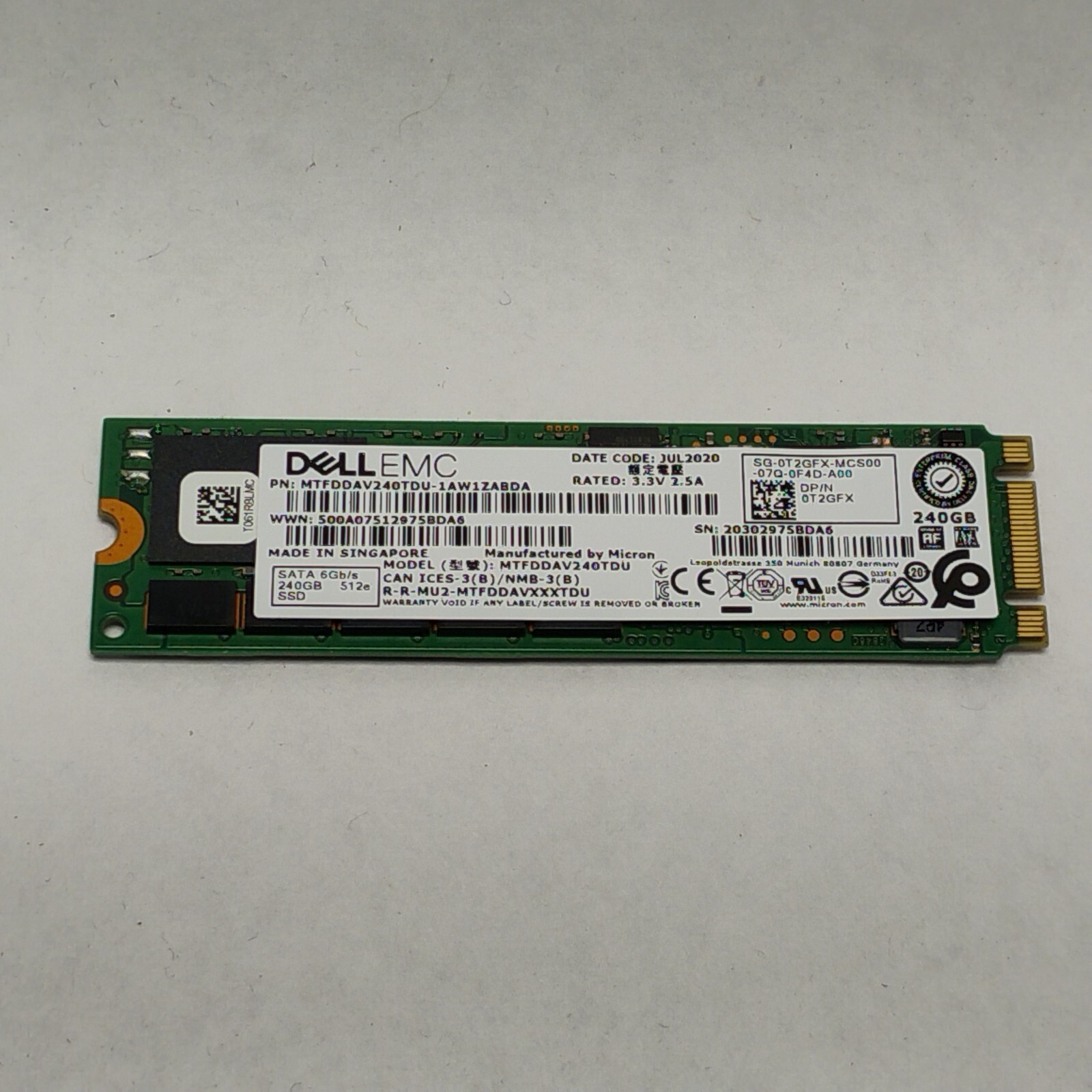 Dell EMC M.2 Boss Card Storage Controller W/ 2x 240GB M.2 SATA SSD T2GFX