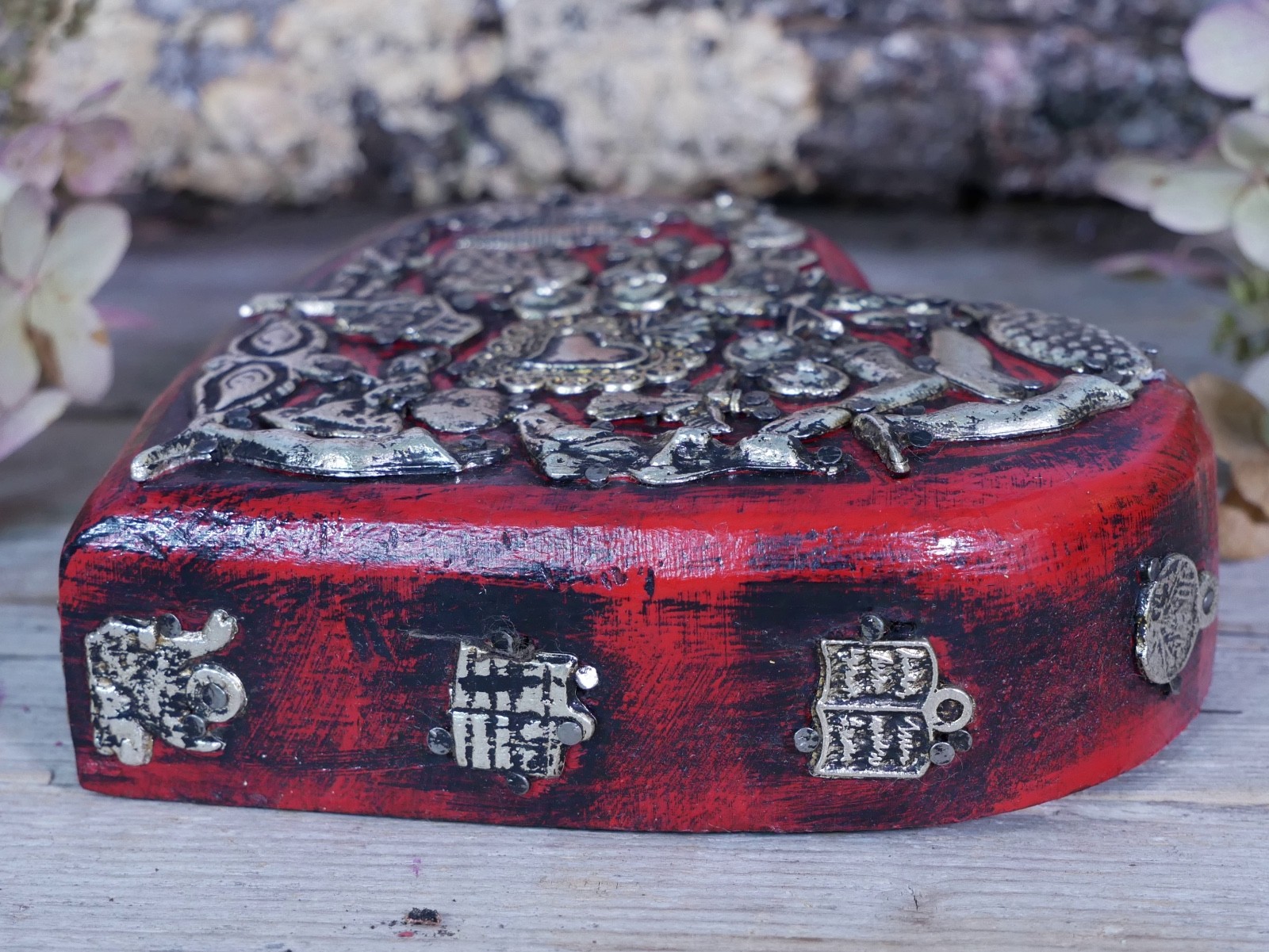 Red Wood Heart Milagros Handmade Michoacan Mexican Folk Art Love Token Small Sz