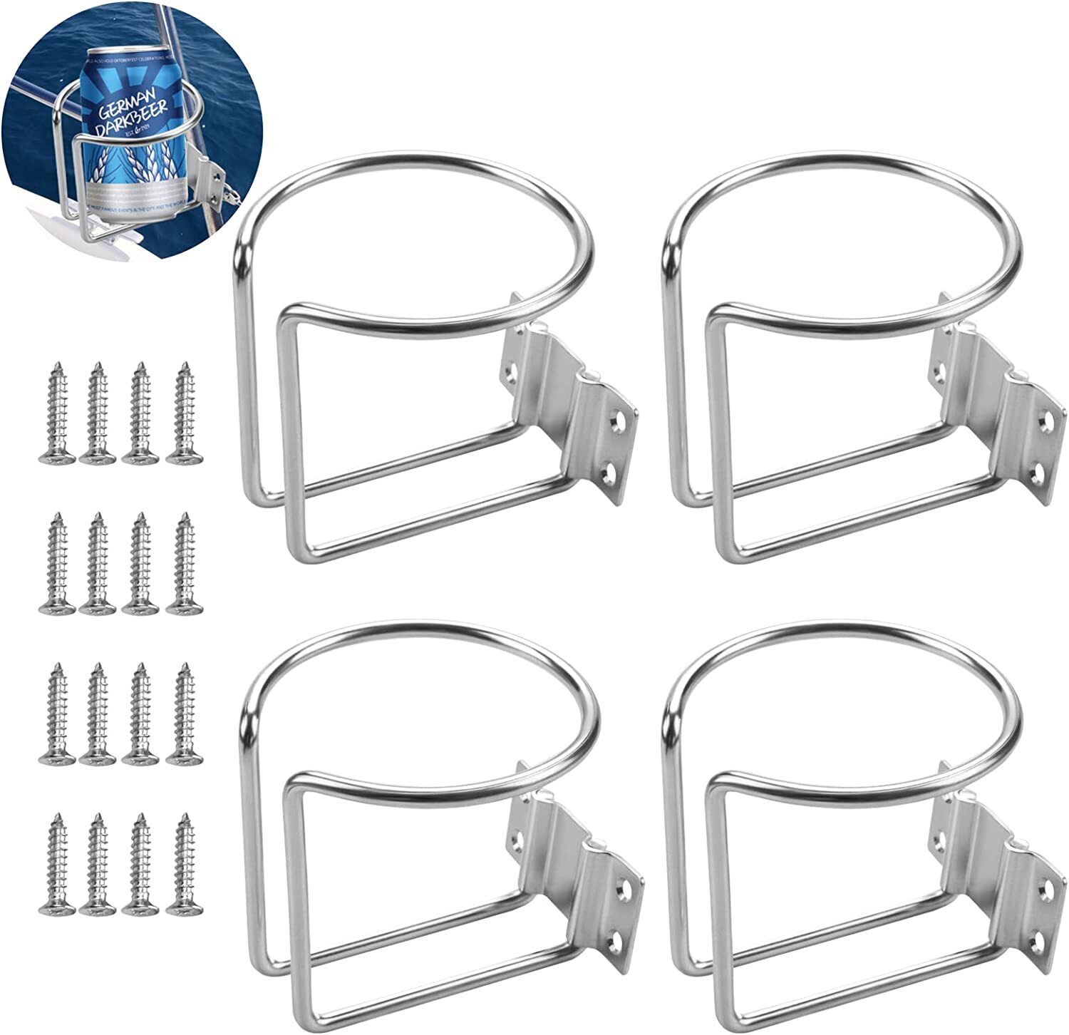 4X Portable Boat Cup Holder Stainless Steel Marine Boat Accessories  with Screws