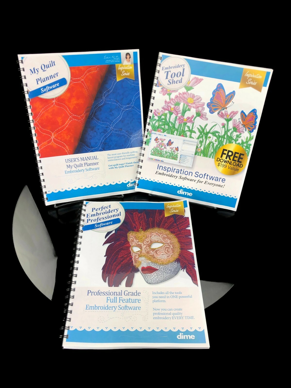 DIME Perfect BUNDLE Software Manuals Inspiration, Embroidery Pro, Quilt Planner