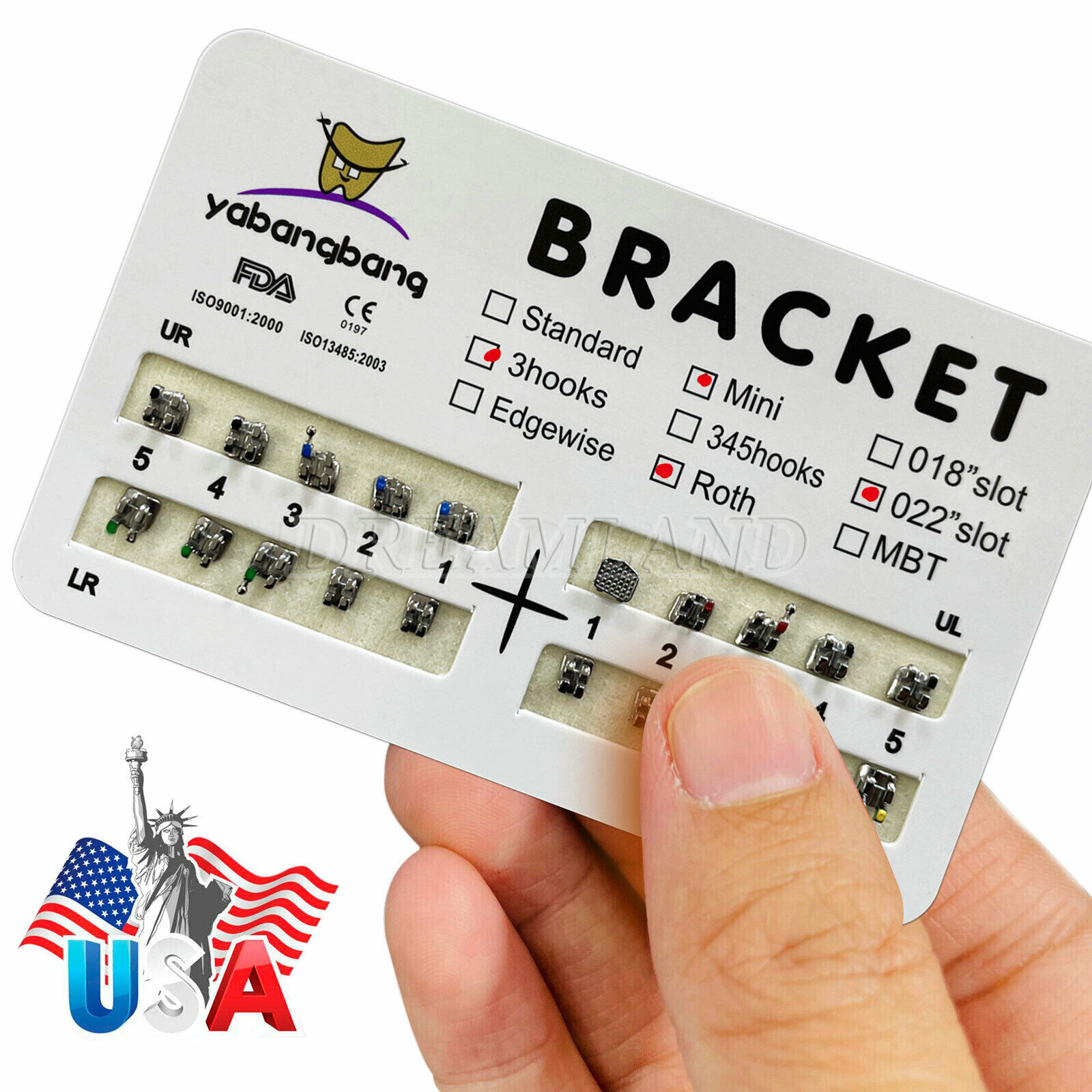 10 Packs Dental Orthodontic Brackets Braces Mini Roth 022 Slot 3 hooks #3 USA CE