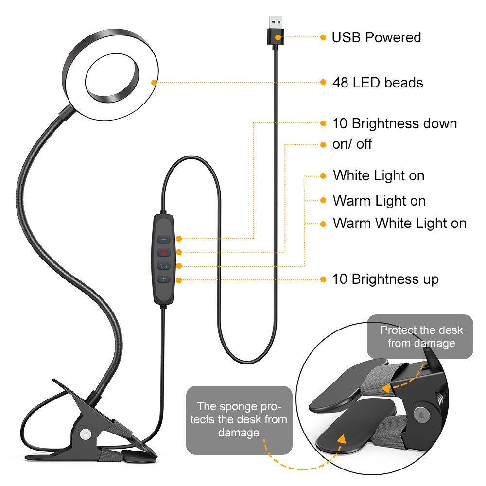 LED Desk Lamp Adjustable Swing Arm Lamp with Clamp Eye-Caring Reading Desk Light