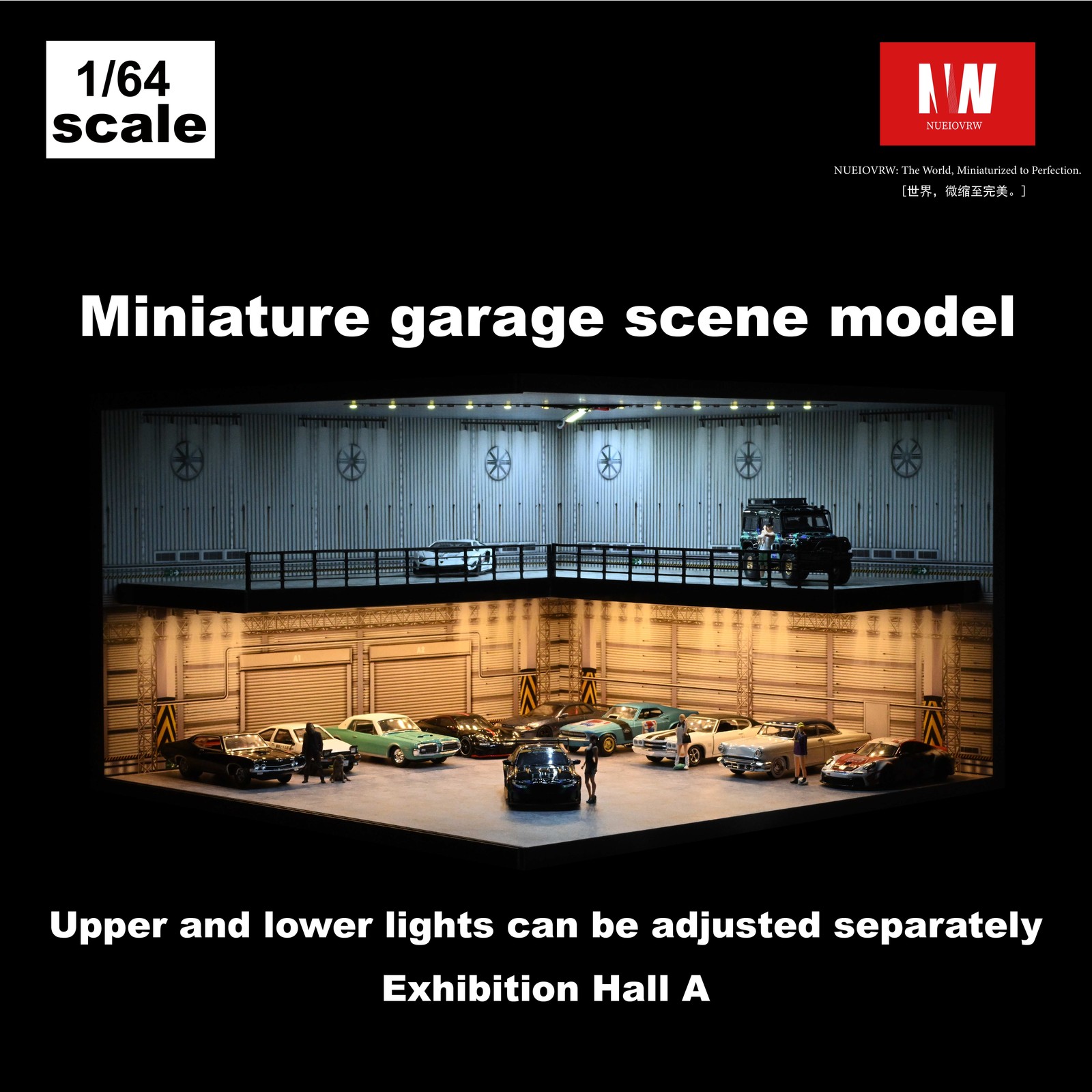 Diorama 1:64 Parking Lot Model LED Lighting Diecast Garage Model Display Case US