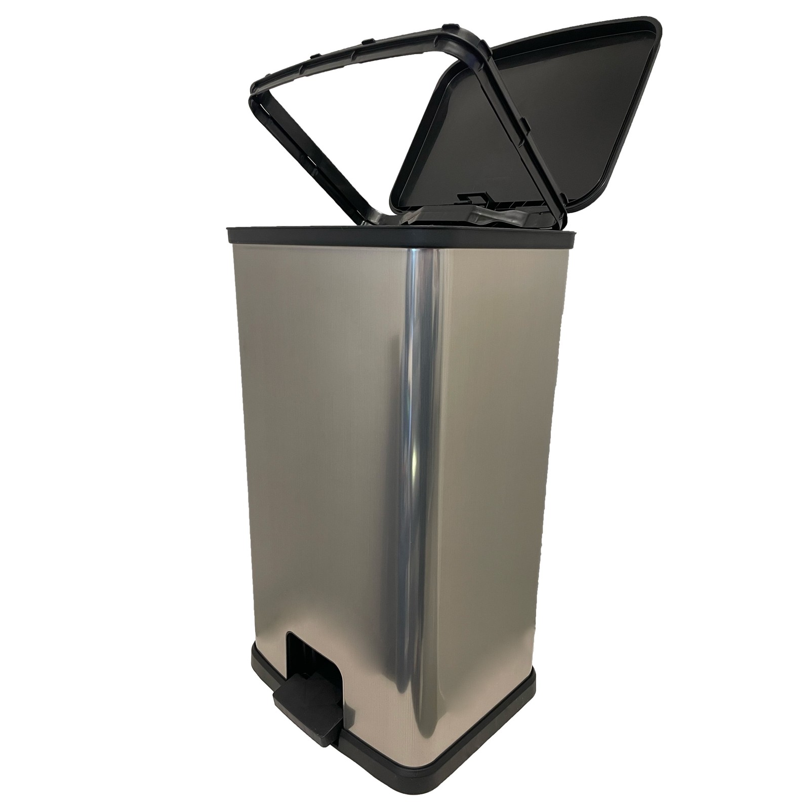 Kitchen Trash Can, 13.2 Gallon Plastic Step Garbage Bin with Lid, Silver