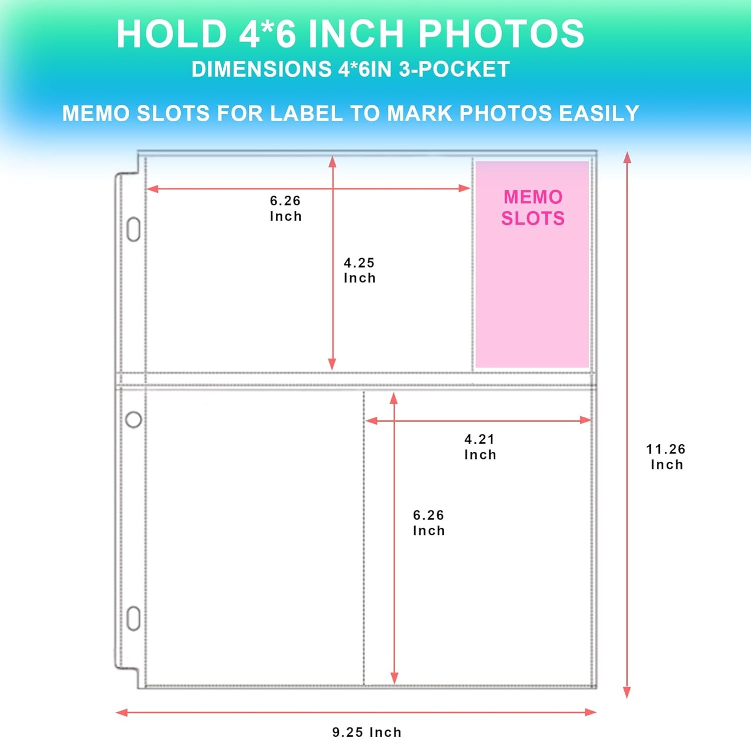 50 Pack 4 X 6 Photo Sleeves for 3 Ring Binder(300 Pictures), Heavy-Duty Archival