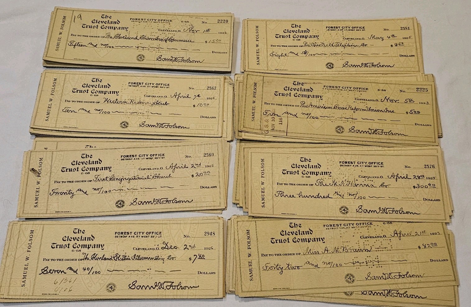 Antique Lot of 150 Cancelled Checks Samuel W. Folsom Cleveland OH 1904 - 1928
