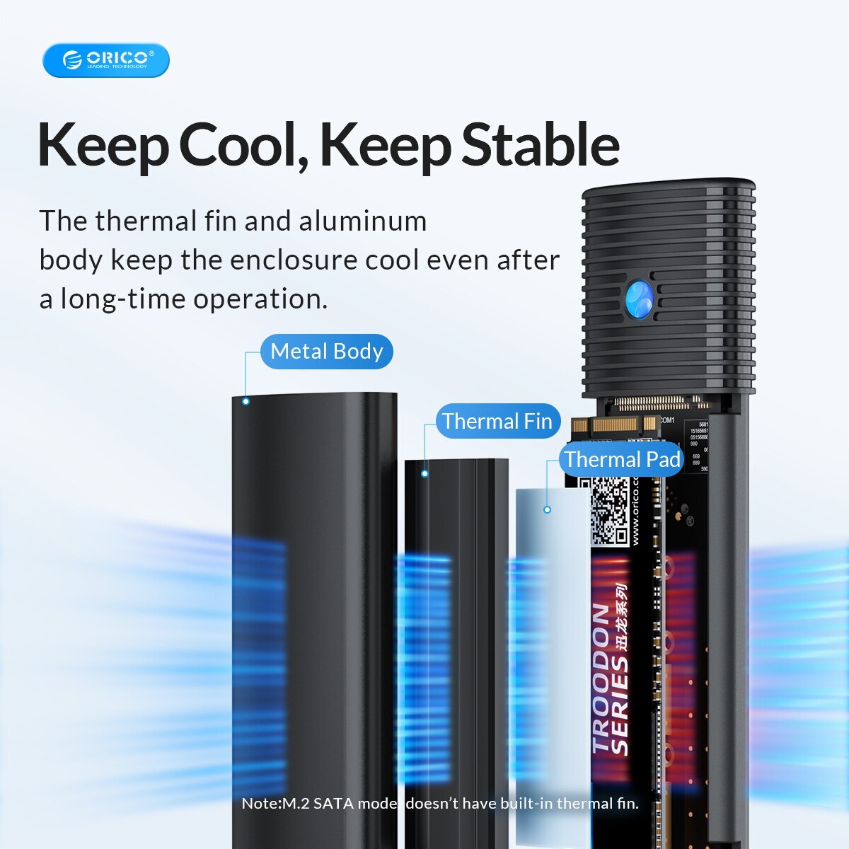 ORICO M.2 NVMe/SATA SSD Enclosure USB 3.2 Gen 2 10Gbps Adapter NVMe 2 in 1 Cable