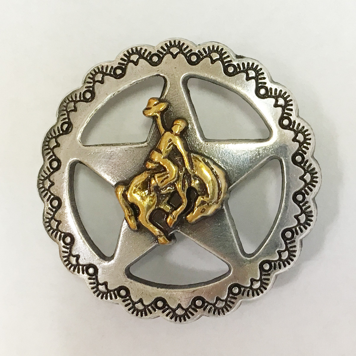 WESTERN HORSE SADDLE TACK ANTIQUE GOLD BRONCO RIDER STAR CONCHOS screw back