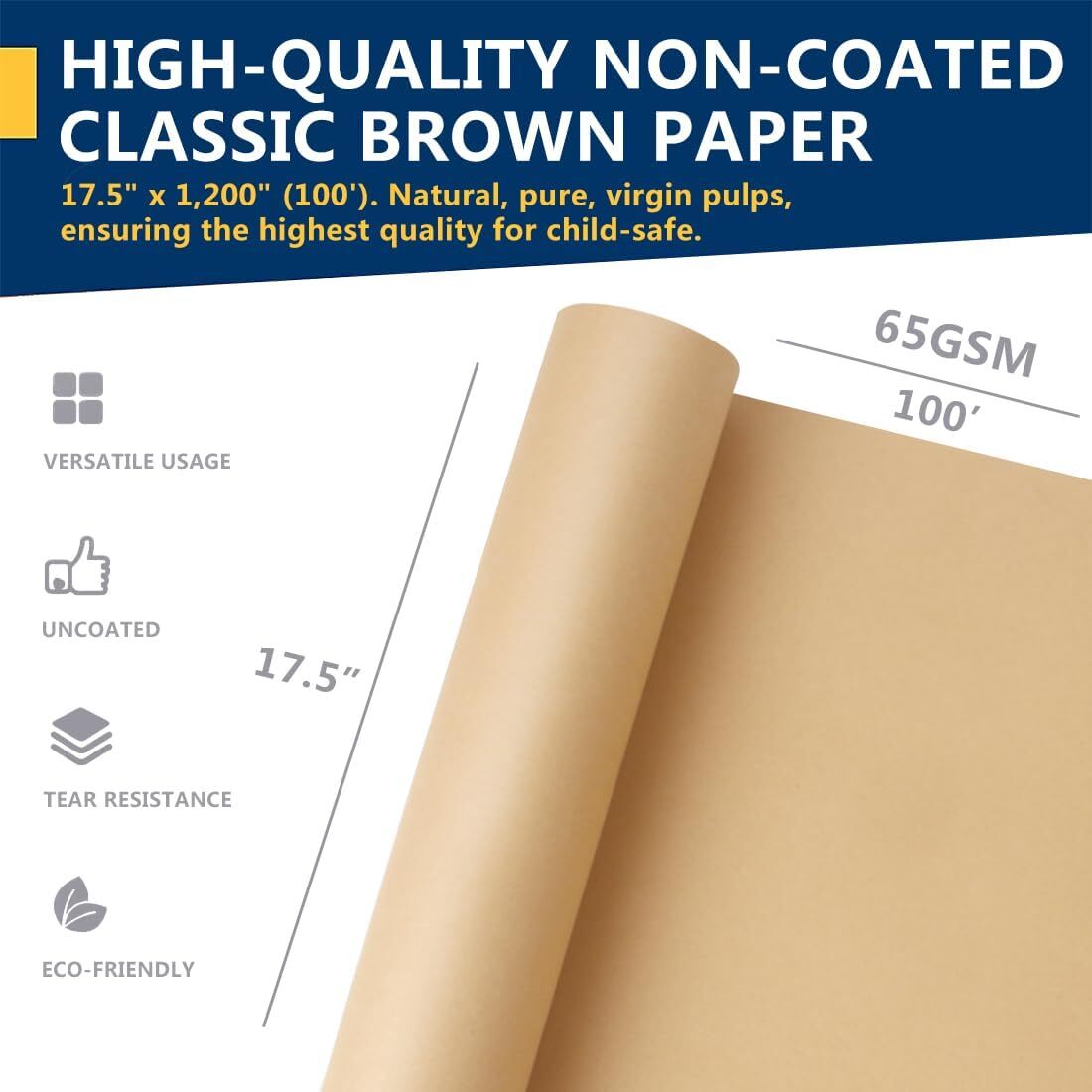 17.5" x 1200'' Brown Kraft Paper 30 lb Basis Weight Roll Packaging Shipping NEW*