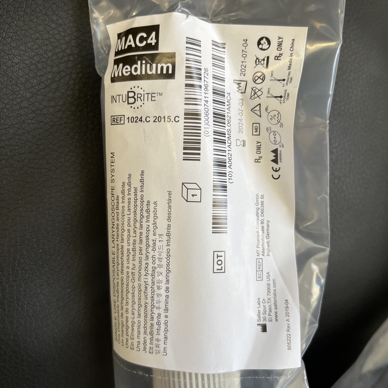 INTUBRITE  Laryngoscope Mac Blade #4 With Medium Handle LED White