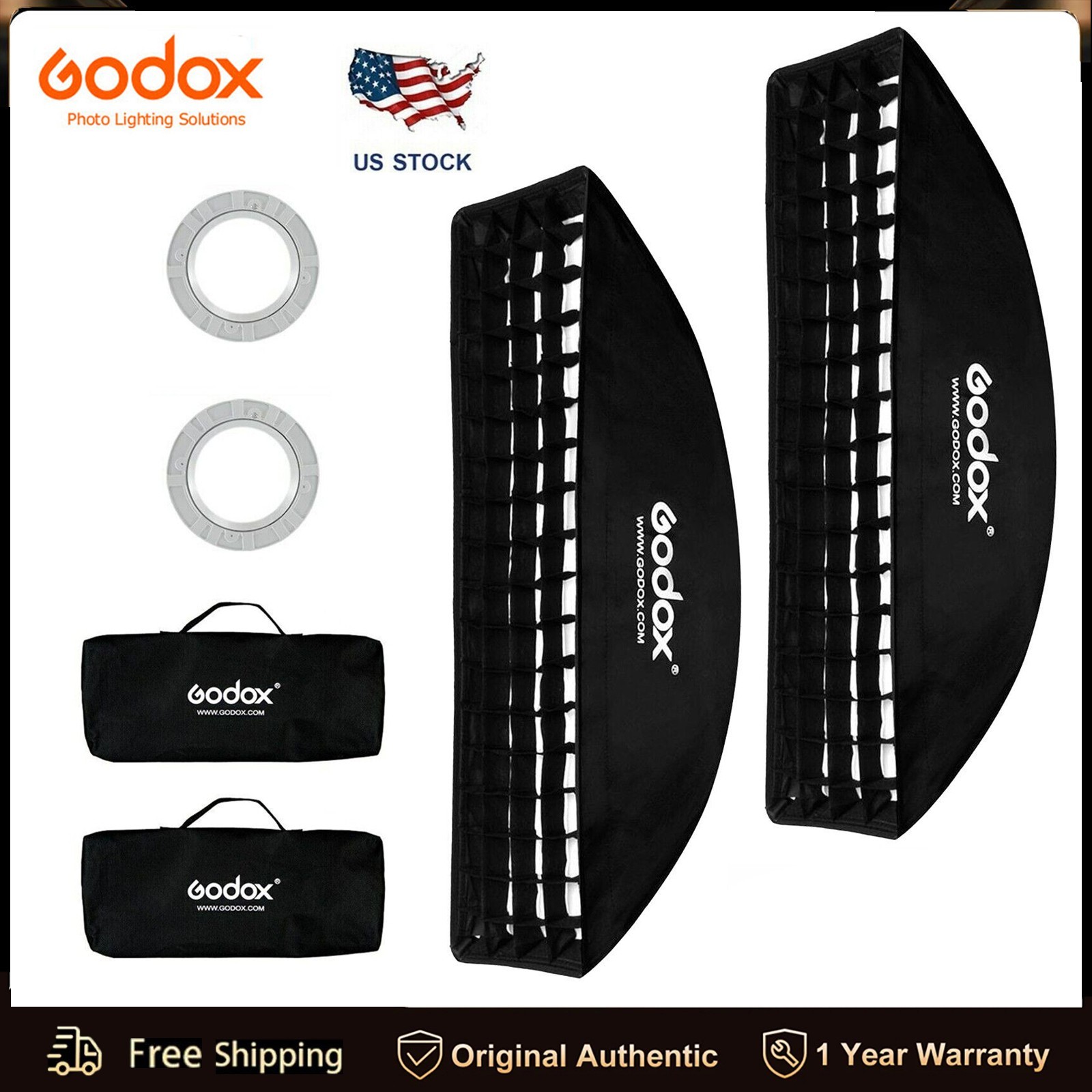 2-Packs Godox 9*35 inch Honeycomb Strip Softbox Grid Bowens Mount for Studio